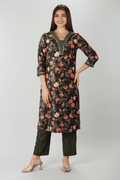 Dark Charcoal Floral Winter Kurti