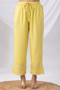 Solid Yellow Palazzo with Tencel Twill & Schiffli Embroidery