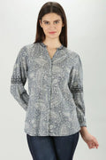 Grey Floral Print Tencel Shirt