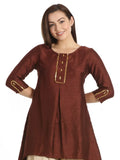 Brown Silk A-line Solid Tunic