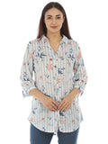 White And Light Grey Striped Printed Viscose Top
