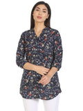 Navy Printed Viscose Top