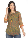 Brown Tile Printed Polyester Top