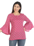 Pink Printed Flared Sleeves Top