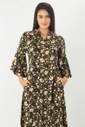 BLACK FLORAL PRINT DRESS WITH COLLAR