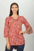Red abstract print V neck Top