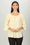 Light Yellow printed Round neck Top