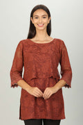 floral net lace Layer top (Rust Red)