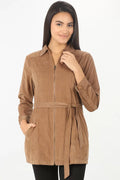 BEIGE TIE-UP SHIRT WITH COLLAR NECK