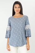 BLUE LACE TOP WITH ROUND NECK