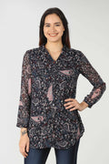 Chiffon Dark Blue Printed Shirt