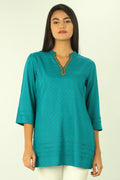 Teal Blue foil print Top
