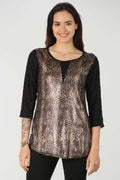 Sequinned Black Snake Printed Top