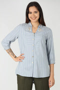 Blue rayon stripe collared shirt