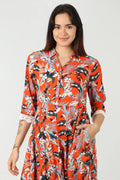 Orange Printed Collared Dress