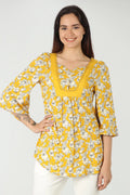 Mustard Yellow round neck floral print Top