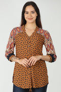 Orange printed shirt with v-neck