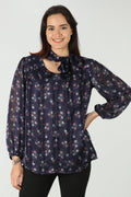 Navy Blue printed top (V-neck)