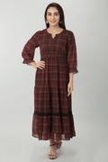 Rust Red Georgette Check Casual Dress
