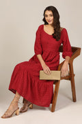 Maroon Schiffli Casual Dress