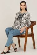 Embroidered Rayon Round Neck Top