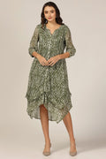 Olive Green Dobby Georgette High Low Dress