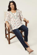 Off White Rayon Crepe V-Neck Top