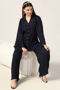 Pleated Georgette Co-Ord Top with Flared Sleeves