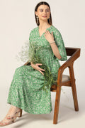 Green Printed Rayon Modal Dress