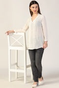 Off White Printed Rayon Crepe Top