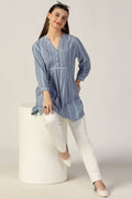 Chambray Jacquard Mandarin Tunic