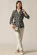 Black & White Printed Rayon Shirt with 3/4th Sleeves
