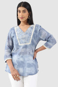 Grey Embroidered Crepe Viscose Top