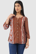 Brown Printed Chiffon Shirt