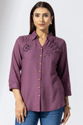 Mauve Embroidered Viscose Dobby Shirt