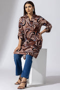 Brown Printed Rayon Crepe Collared Tunic