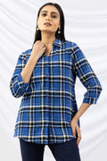 Checked Blue Viscose Twill Brushed Winter Shirt