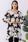 Black & White Viscose Crepe Embroidered Tunic