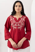 Red top for women with embroidered detailing