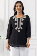 Black Chiffon Embroidered Top