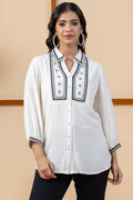 White Viscose Dobby Embroidered Shirt
