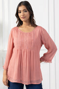 Peach Chiffon Pintuck Top