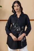 Black Embroidered Tencel Tunic