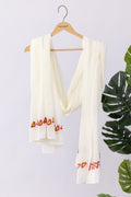 Embroidered White Muslin Dobby Dupatta