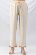 Embroidered Off White Tencel Twill Winter Palazzo