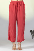 Solid Red Natural Crepe Ensemble Palazzo