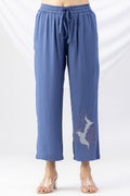Blue Embroidered Viscose Slub Co-ord Palazzo