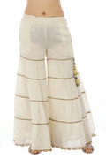 Off White & Golden Striped Chanderi Ensemble Garara