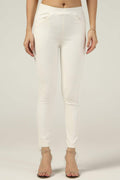 White Lycra Twill Slim Pants
