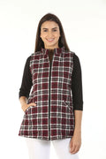 Twill Fleece Sleeveless Check Winter Reversible Jacket (Wine Red)